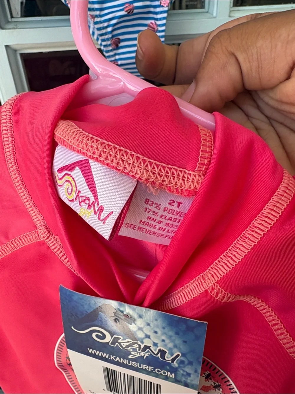 Kanu Surf Girls One-Piece & Rash Guard Set - Hot Pink, Blue, White